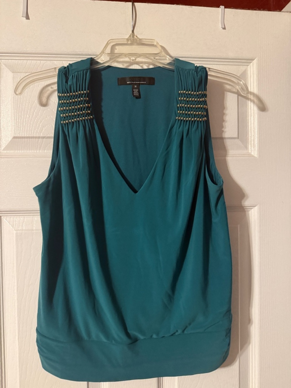 Teal V-Neck Sleeveless Tank with Stud Accents